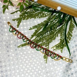 Handmade beaded Bracelet Gold with Red, Green and unique beads